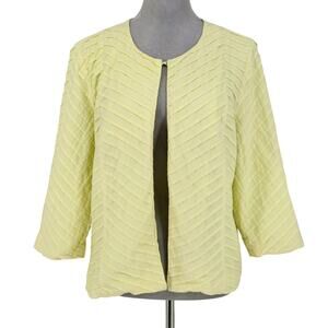 Chicos Jacket 2 Womens Large Green Yellow Pleated Cotton Lightweight Lined